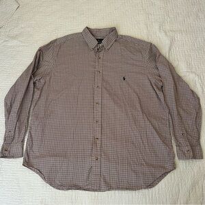 Ralph Lauren Brown Tan and Blue Button Down Long Sleeve Polo Size 1XB
